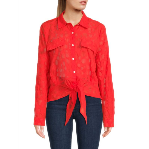 Patrizia Luca Dotted Tie Front Button Blouse