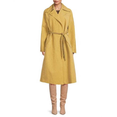 Vince Belted Linen Blend Longline Coat