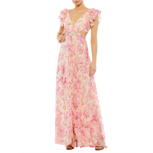 Mac Duggal Ruffle Floral Empire Waist Gown