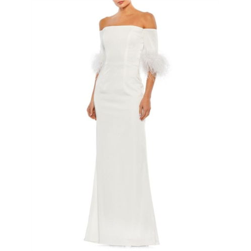 Mac Duggal Off Shoulder Feather Column Gown