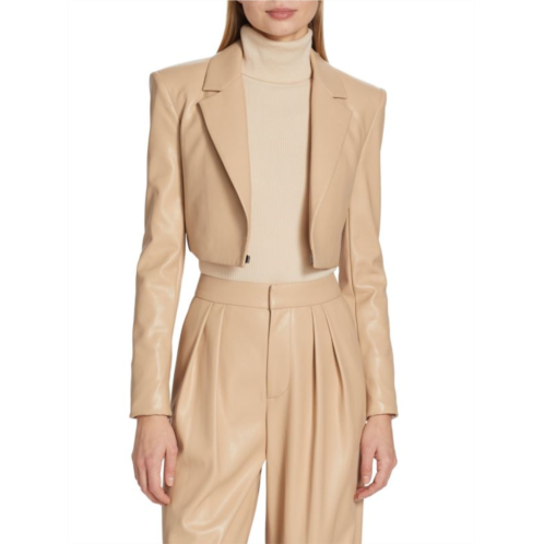 Alice + Olivia Abbot Cropped Vegan Leather Blazer