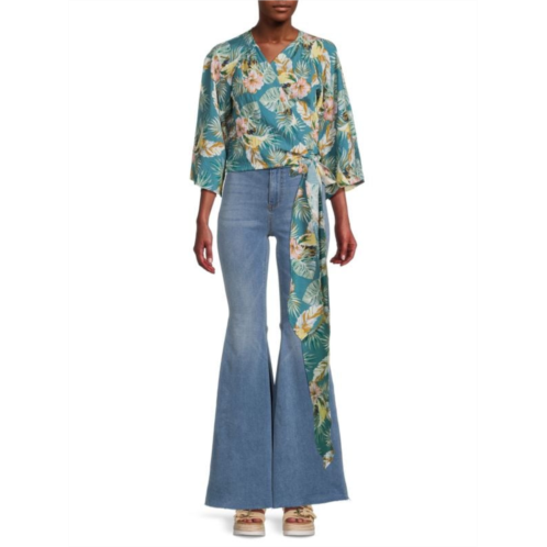 Renee C. Tropical Floral Wrap Top