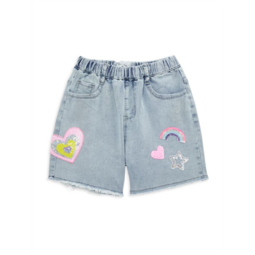 Doe A Dear Little Girls Sequin Denim Shorts