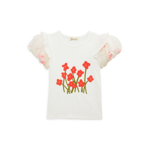 Doe A Dear Little Girls Pom Pom Sleeve Tee