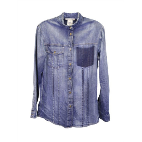 Balmain Distressed Button Up Denim Shirt In Blue Cotton