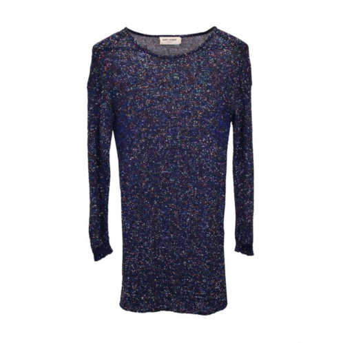 Saint Laurent Bodycon Mini Dress In Blue Polyamide And Multicolor Sequin