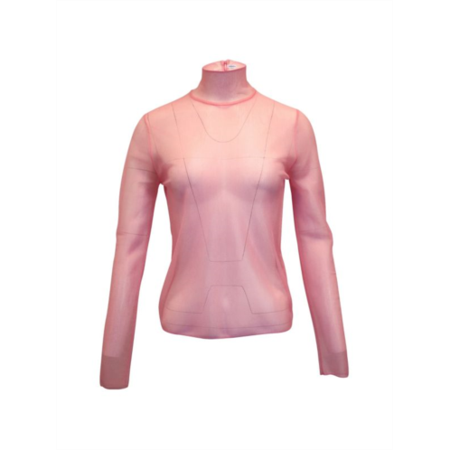 Victoria Beckham Sheer Mock-Neck Top In Pink Polyester