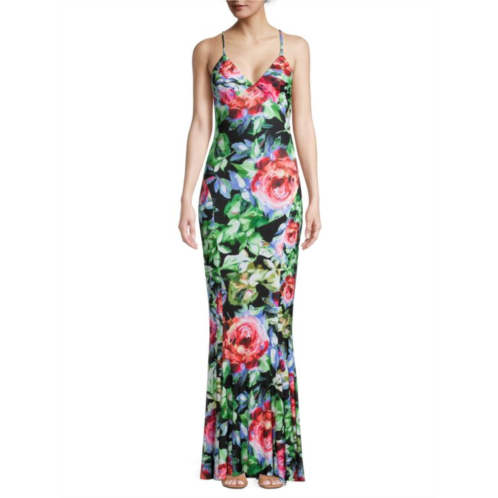 Norma Kamali Floral Open-Back Column Gown