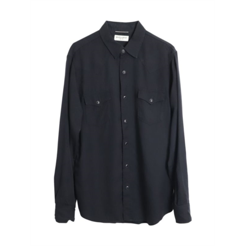 Saint Laurent Western Style Long Sleeve Shirt In Black Lyocell