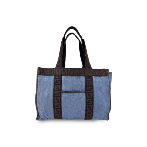 Fendi Blue Denim Black Canvas Ff Medium Tote Preowned