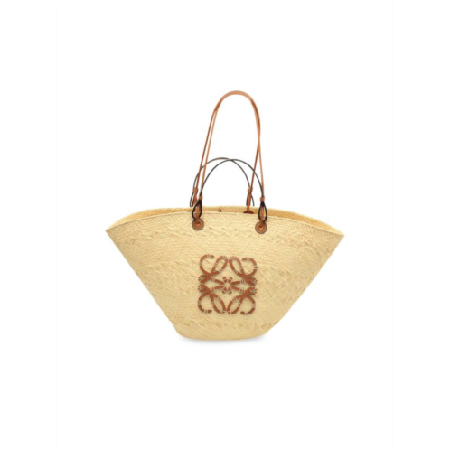 Loewe + Paulas Ibiza Medium Anagram Basket Bag In Beige Iraca Palm And Calfskin Leather