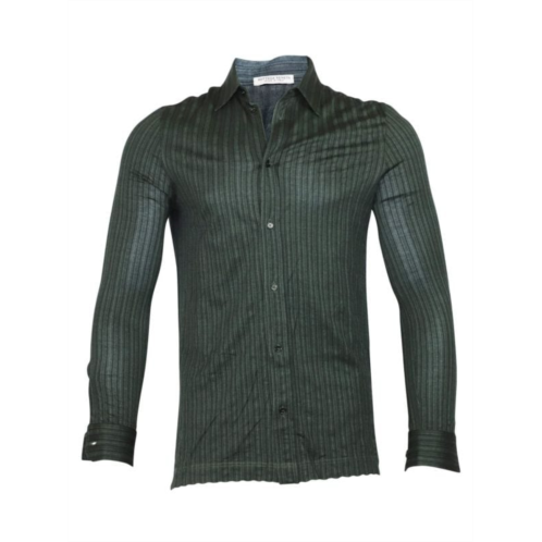 Bottega Veneta Striped Button Down Shirt In Green Cotton