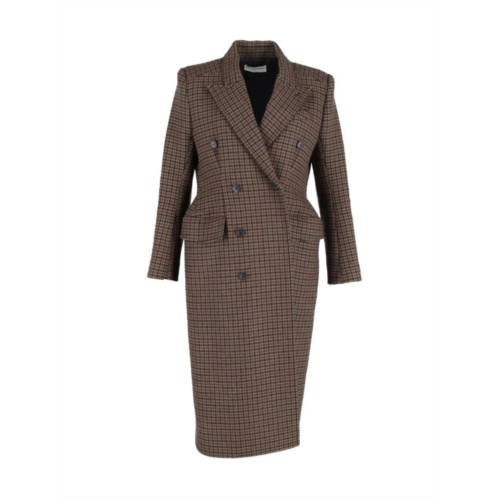 Balenciaga Double-Breasted Houndstooth Coat In Brown Wool