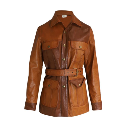 Chloe Belted Jacket In Brown Leather
