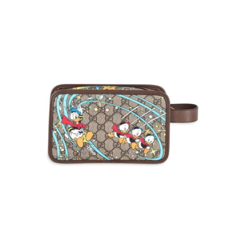 Gucci X Disney Donald Duck Print Pouch In Brown Canvas