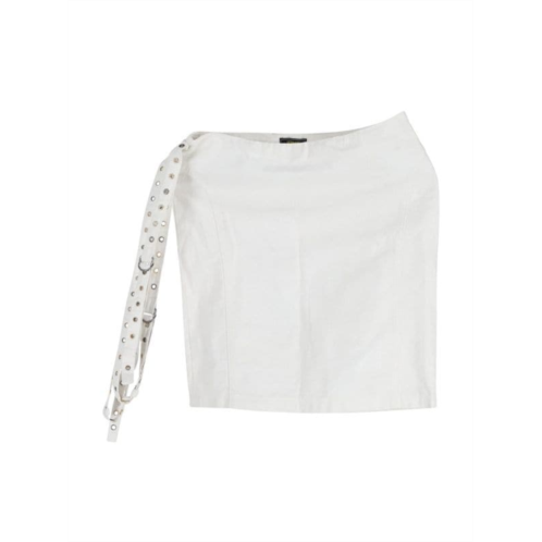 Versace Eyelet Detail Belted Mini Skirt In Ecru Cotton