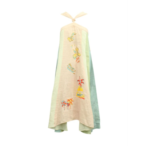 Peter Pilotto Embroidered Tent Dress In Multicolor Linen
