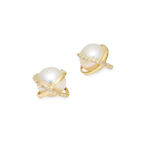 Effy 14K Gold Freshwater Pearl & Diamond Stud Earrings