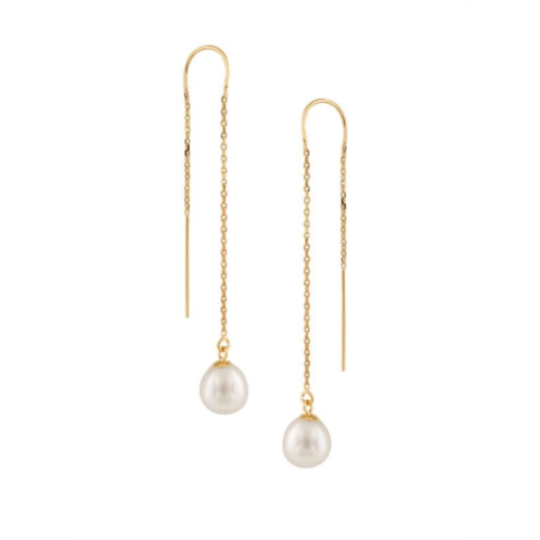 Masako 14K Yellow Gold & 7.5-8MM White Drop Cultured Pearl Threader Chain Earrings