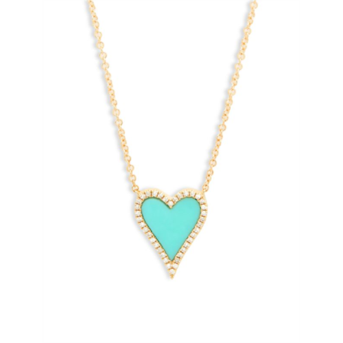 Saks Fifth Avenue Diamond, Turquoise and 14K Yellow Gold Heart Pendant Necklace