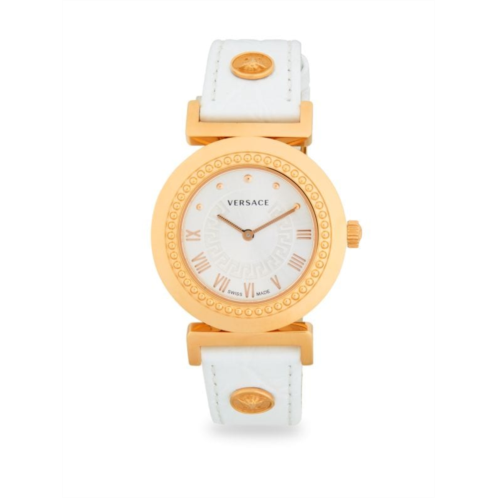 Versace Analog Stainless Steel & Leather-Strap Watch