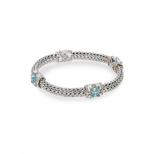 John Hardy Batu Kawung Blue Topaz & Sterling Silver Barrel Station Bracelet