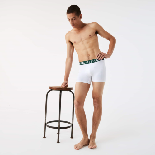 Lacoste Mens Striped Waist Stretch Cotton Boxer Briefs 3-Pack