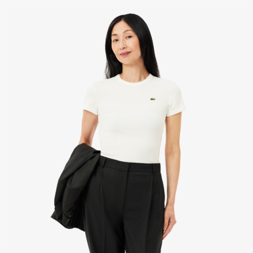 Lacoste Womens Slim Fit Ribbed Cotton T-Shirt