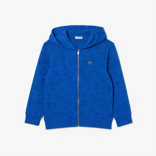 Lacoste Kids Printed Unbrushed Fleece Zip-Up Sweatshirt