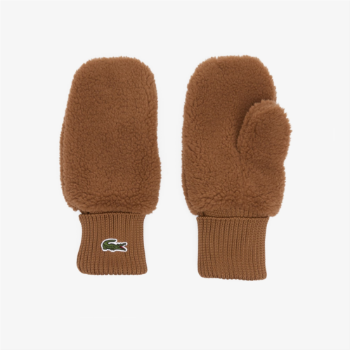 Lacoste Womens Ribbed Cuff Sherpa Mittens