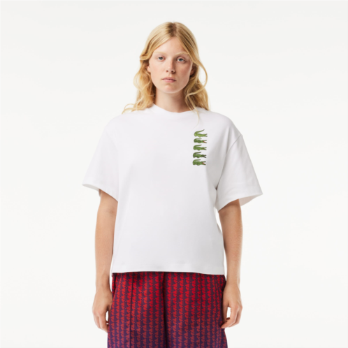 Lacoste Womens Oversized Iconic Croc Print Cotton T-Shirt
