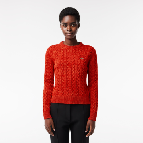 Lacoste Womens Wool Blend Cable Knit Sweater