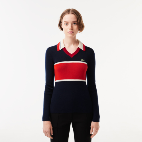 Lacoste Womens Made in France Contrast Polo Neck Sweater