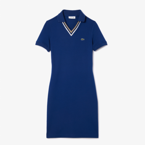 Lacoste Womens Slim Fit V-Neck Stretch Pique Polo Dress