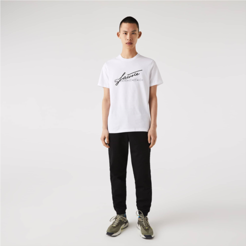 Lacoste Mens Signature And Crocodile Print Crew Neck Cotton T-Shirt