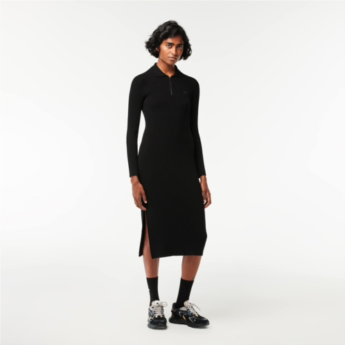 Lacoste Womens Long Seamless Knit Ribbed Polo Dress