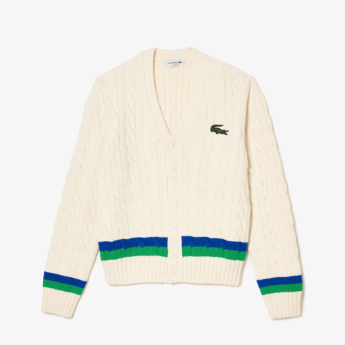 Lacoste Unisex Cable Knit Striped Cardigan