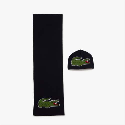 Lacoste Unisex Large Croc Hat and Scarf Gift Set