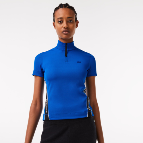 Lacoste Womens Contrast Bands Zip Neck Polo
