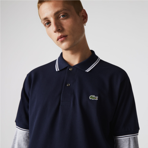 Lacoste Mens Classic Fit Striped Accents Cotton Pique Polo