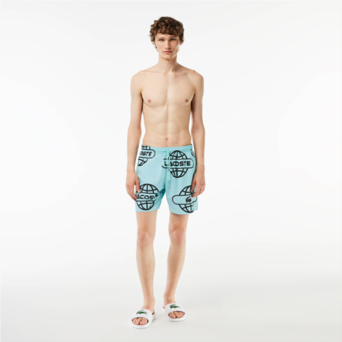 Lacoste Mens Globe Print Swimsuit