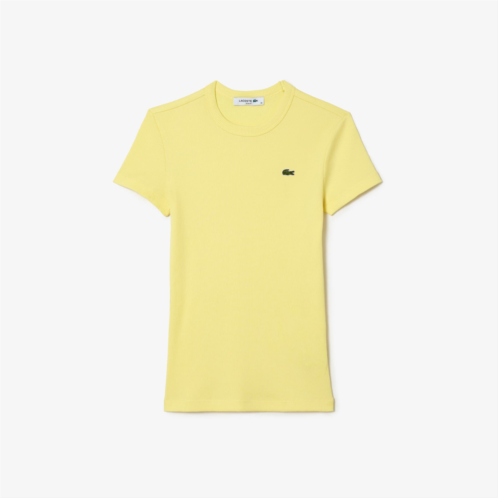 Lacoste Womens Slim Fit Ribbed Cotton T-Shirt