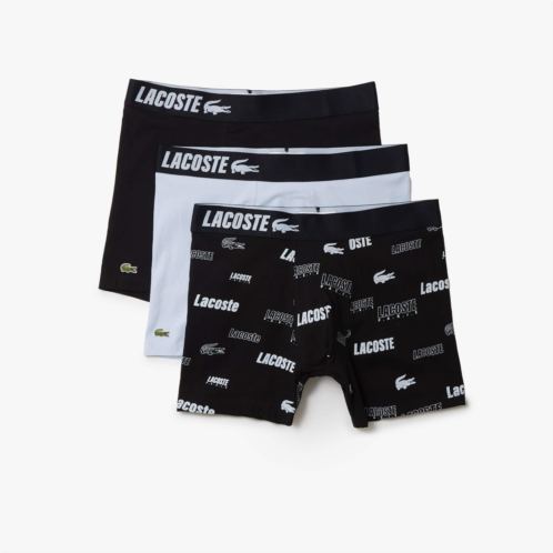 Lacoste Mens 4 Stretch Cotton Print Boxer Briefs 3-Pack