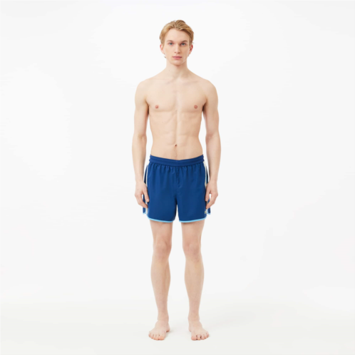 Lacoste Mens Mid Length Colorblock Striped Swim Trunks