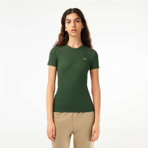 Lacoste Womens Slim Fit Ribbed Cotton T-Shirt