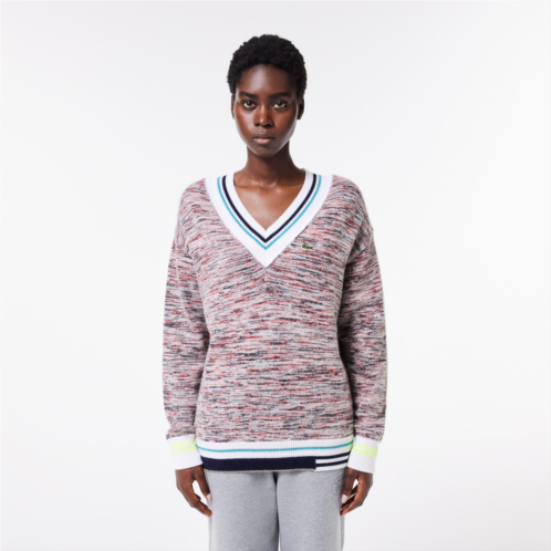 Lacoste Womens Cotton and Alpaca Wool V-Neck Sweater