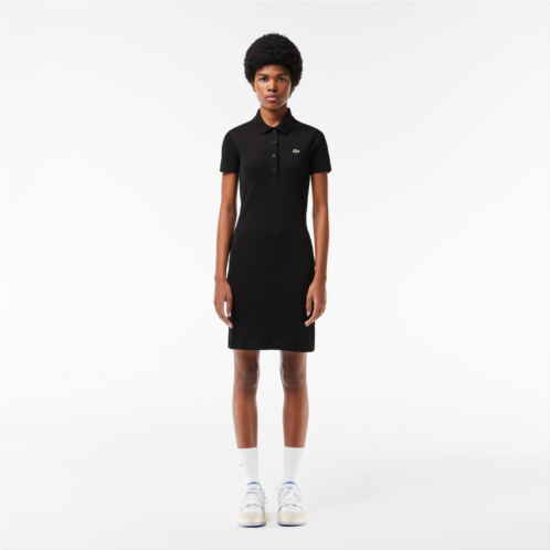Lacoste Womens Short Sleeved Slim Fit Ribbed Cotton Dress