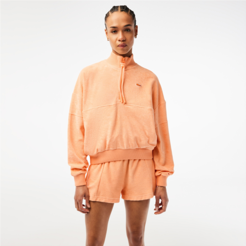 Lacoste Womens High-Neck Terry Cloth Half Zip Sweatshirt