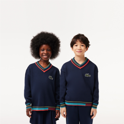 Lacoste Kids Cotton and Wool Blend V-Neck Sweater