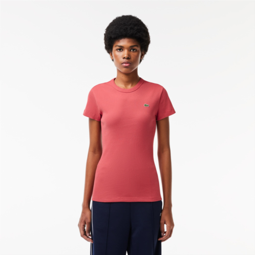 Lacoste Womens Slim Fit Ribbed Cotton T-Shirt